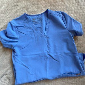 Figs Ceil Blue Casma Three-Pocket Scrub Top in Small and X Small